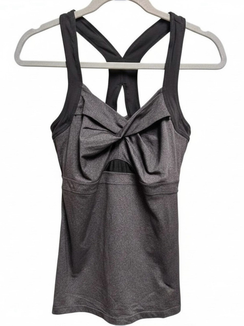Athleta Jaya Twist Front Tank Top Built In Bra Large Gray EUC Activewear